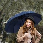 JIGUOOR Windproof Strong Umbrella - Compact, Light, Automatic, Portable - Wind Resistant, Folding Backpack Auto Open/Close 12 Ribs Umbrella for Rain - Men and Women (Navy Blue)