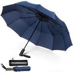 JIGUOOR Windproof Strong Umbrella - Compact, Light, Automatic, Portable - Wind Resistant, Folding Backpack Auto Open/Close 12 Ribs Umbrella for Rain - Men and Women (Navy Blue)