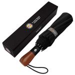 MIKAFEN Windproof Compact Umbrella with Wood Handle