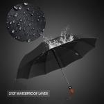 MIKAFEN Windproof Compact Umbrella with Wood Handle