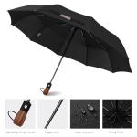 MIKAFEN Windproof Compact Umbrella with Wood Handle