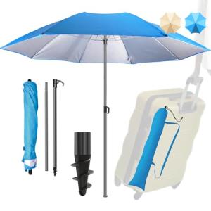 Foldable Blue Beach Umbrella with UV 50+ Protection