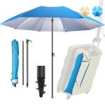 Foldable Blue Beach Umbrella with UV 50+ Protection