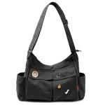 Large Denim Messenger Bag for Women - Black