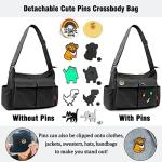 Large Denim Messenger Bag for Women - Black