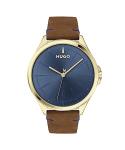 HUGO Men's Quartz Watch with Brown Leather Strap