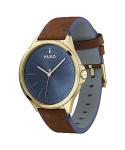 HUGO Men's Quartz Watch with Brown Leather Strap