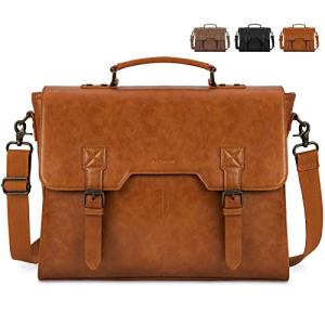 Brown Waterproof Leather Laptop Messenger Bag