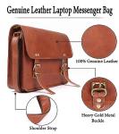 Vintage Leather Laptop Messenger Bag with Adjustable Strap