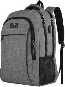Grey Lightweight Laptop Backpack with USB Charger