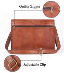 Vintage Leather Laptop Messenger Bag with Adjustable Strap