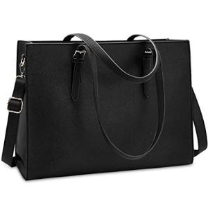 Stylish Black Leather Laptop Tote for Women