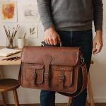 KPL 18 Inch Leather Laptop Messenger Bag