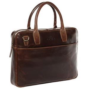 Real Leather Large Laptop Shoulder Bag in Brown