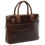 Real Leather Large Laptop Shoulder Bag in Brown