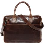 Real Leather Large Laptop Shoulder Bag in Brown