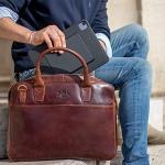 Real Leather Large Laptop Shoulder Bag in Brown