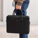 David Jones Men's Black Leather Laptop Briefcase
