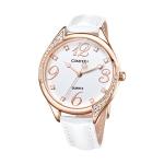 Chic Rose Gold Ladies Watch with White Leather Strap
