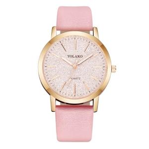 Stylish Pink Leather Strap Women's Quartz Watch