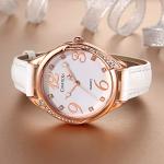 Chic Rose Gold Ladies Watch with White Leather Strap
