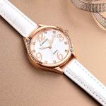 Chic Rose Gold Ladies Watch with White Leather Strap