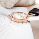 Chic Rose Gold Ladies Watch with White Leather Strap