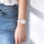 Chic Rose Gold Ladies Watch with White Leather Strap