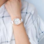 Chic Rose Gold Ladies Watch with White Leather Strap