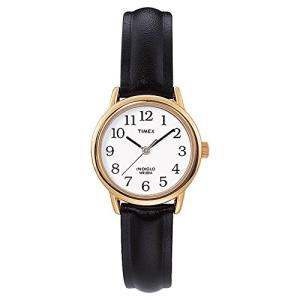 Timex Women's Gold Watch with Black Leather Strap