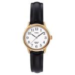 Timex Women's Gold Watch with Black Leather Strap