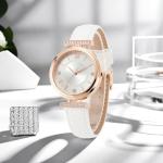 Elegant Women's Quartz Watch with White Leather Strap