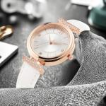 Elegant Women's Quartz Watch with White Leather Strap