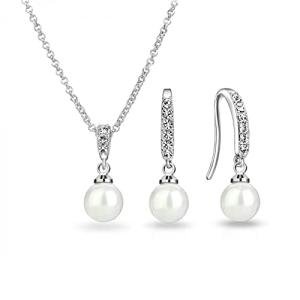 Silver Plated Pearl Drop Earrings with Crystals