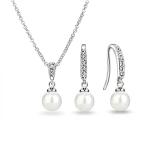 Silver Plated Pearl Drop Earrings with Crystals