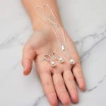 Silver Plated Pearl Drop Earrings with Crystals