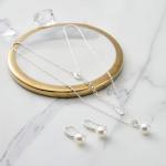 Silver Plated Pearl Drop Earrings with Crystals