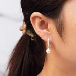 Silver Plated Pearl Drop Earrings with Crystals