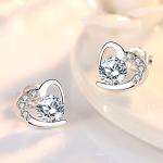 Heart-Shaped Silver Stud Earrings for Women