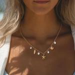 Charming Gold Shell and Moon Star Necklace