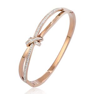 Rose Gold Knot Bracelet with Crystals for Women