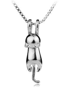 Cute Cat Lover 3D Pendant Necklace in Silver