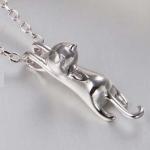 Cute Cat Lover 3D Pendant Necklace in Silver