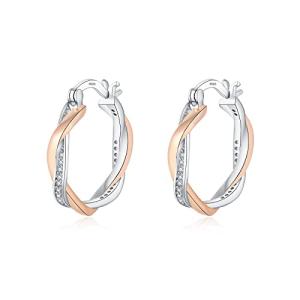 Rose Gold Hoops with CZ for Women