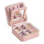 Compact Travel Jewellery Box with Mirror in Jelly Pink