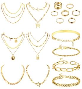 CASSIECA 17-Piece Gold Jewelry Set for Women