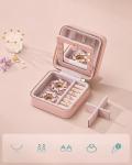 Compact Travel Jewellery Box with Mirror in Jelly Pink