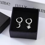 Moon & Star Sterling Silver Huggie Hoop Earrings