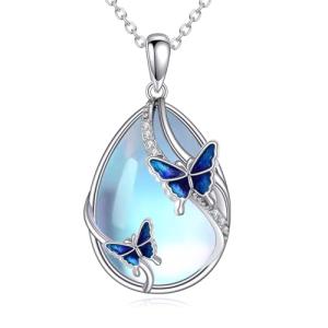 Sterling Silver Butterfly Necklace with Moonstone