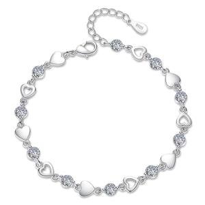 Shiny Sterling Silver Heart Bracelet for Women